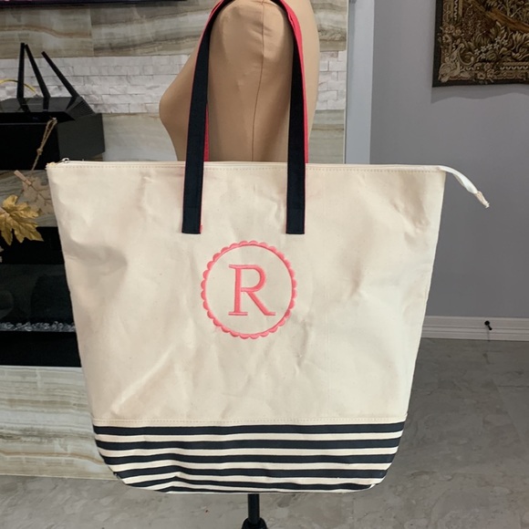 Kirklans Black Strip Monogram Tote. Size‎ OS - Picture 1 of 11